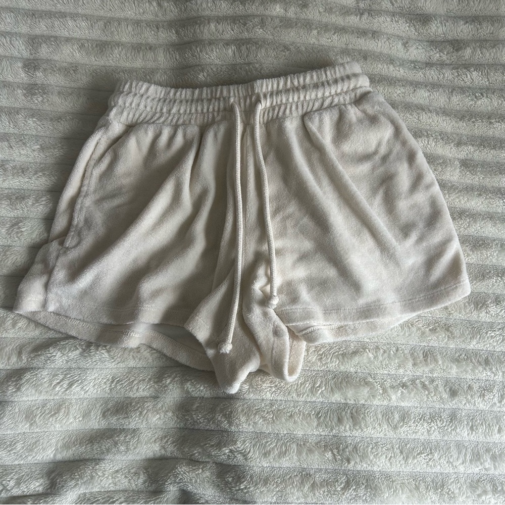 Women's Wilfred Free by Aritzia Small Cream Terry Cloth Drawstring Shorts